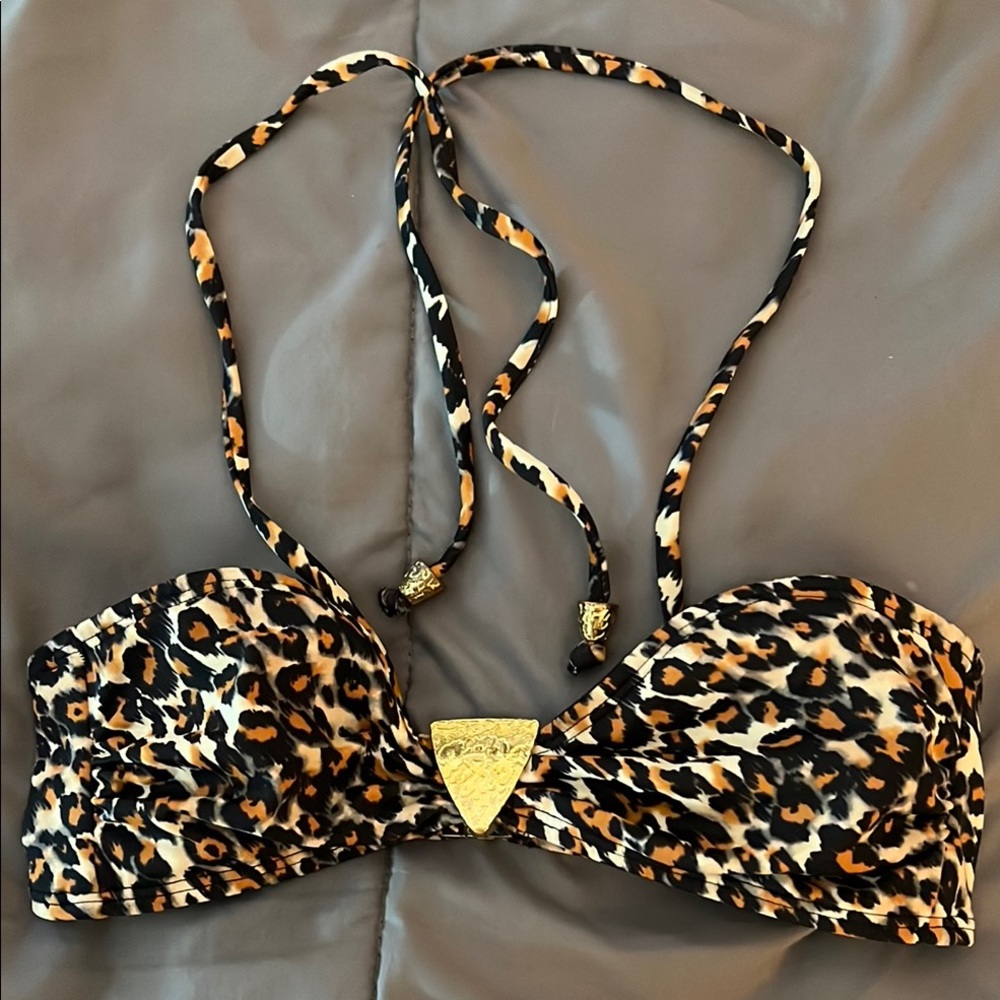 H&M Leopard Print Bikini Top with Gold Detail